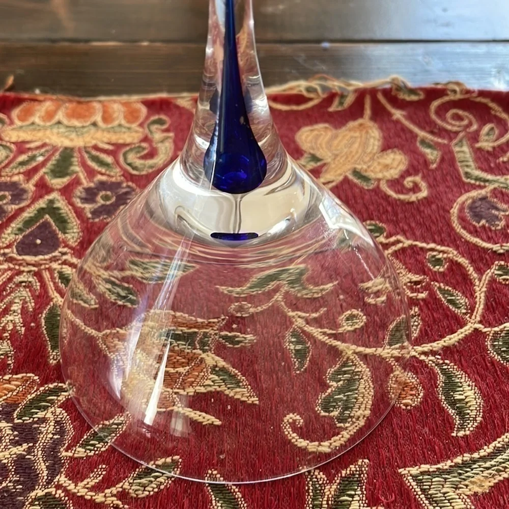 Unique Long Stem Mouth Glass Cobalt Blue Teardrop Stem Candle Holder
